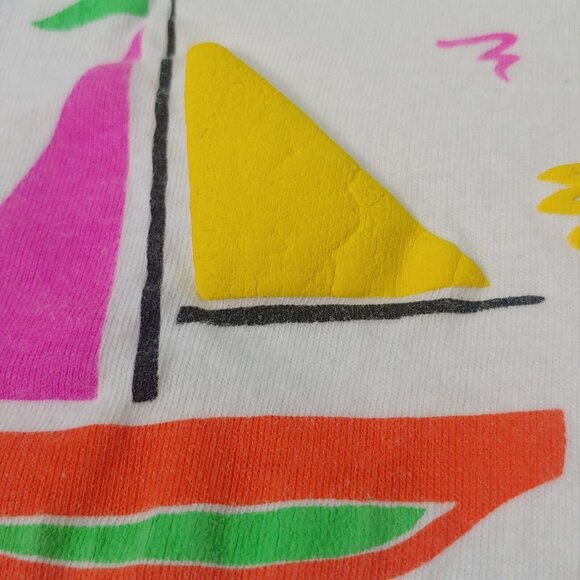 Vintage Single Stitch Beach XL T Shirt White Neon Puffy Graphic Sail Sun Palms - Picture 3 of 12